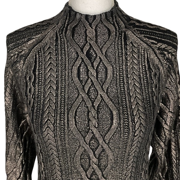 EXPRESS / Black & Gold Cable Knit Sweater / Small - Picture 2 of 10